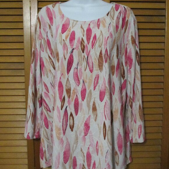JM Collection top pinks, tans, stretchy wash & wear size L - Picture 1 of 8